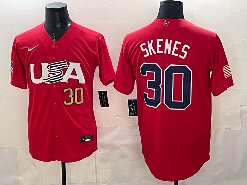 Men 2026 World Cub USA #30 Skenes Red Nike MLB Jersey style 006